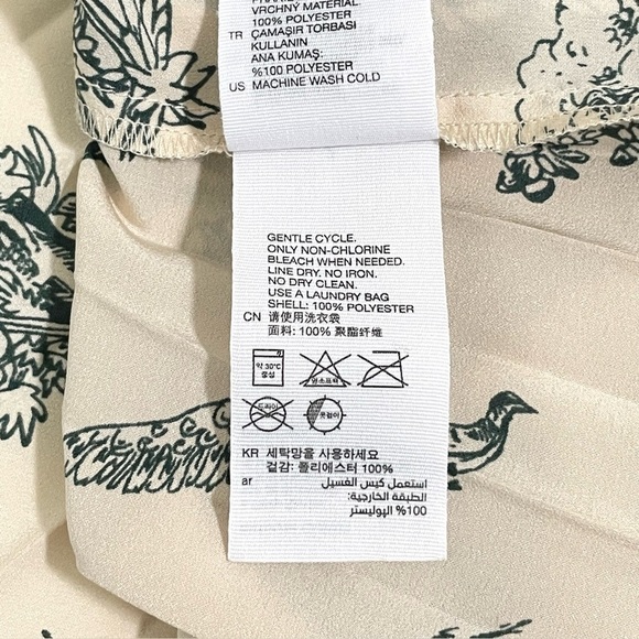 & Other Stories Asymmetric Plisse Skirt 0 Cream Black Pleated Midi Tree Print - Picture 13 of 14